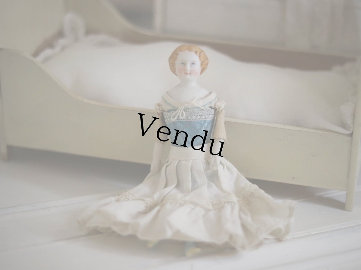 画像1: Victorian Blonde China Head Doll Wearing a Blue Corset&Blue Boots//6.3in (1)