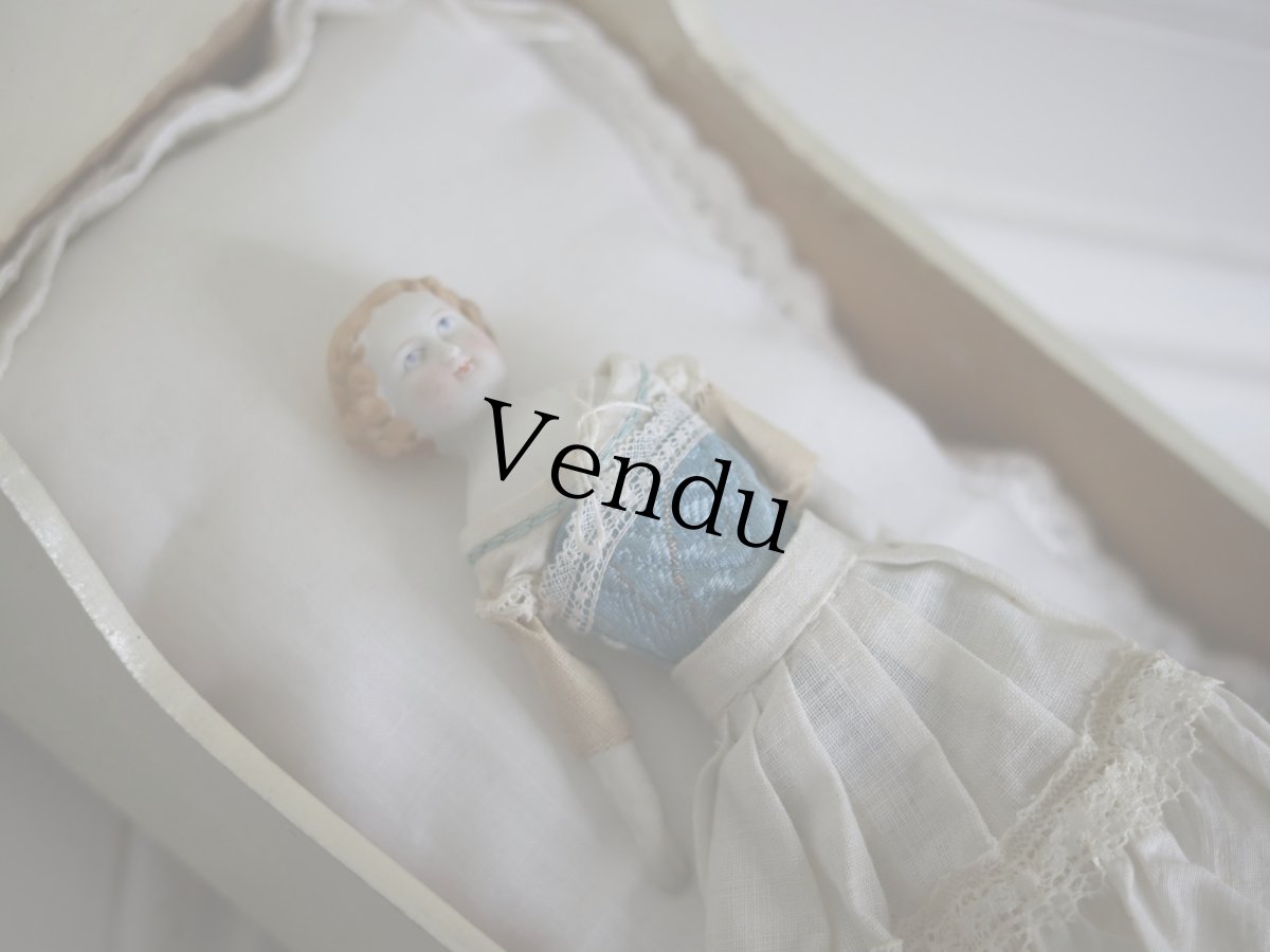 画像2: Victorian Blonde China Head Doll Wearing a Blue Corset&Blue Boots//6.3in (2)