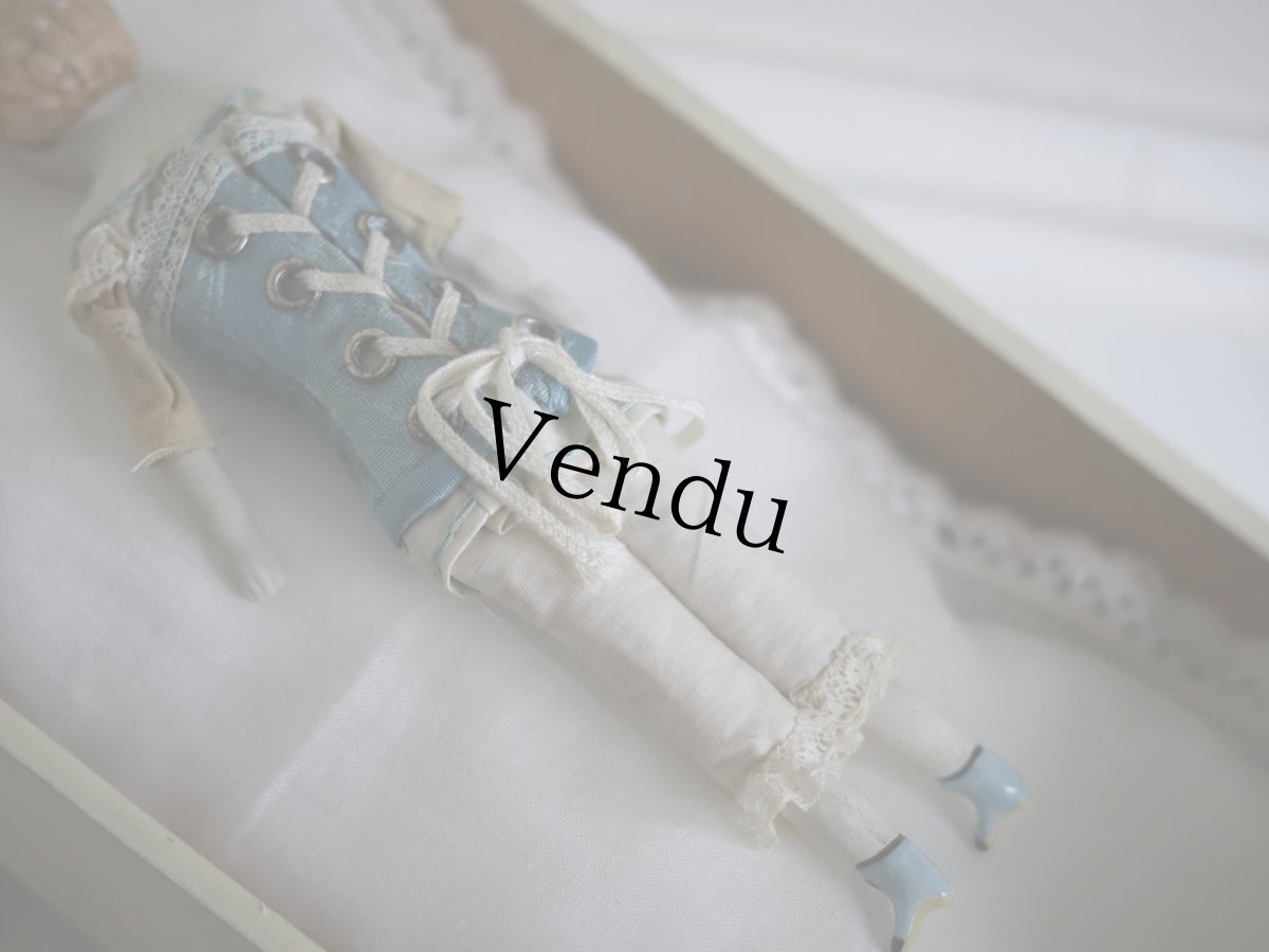 画像7: Victorian Blonde China Head Doll Wearing a Blue Corset&Blue Boots//6.3in (7)