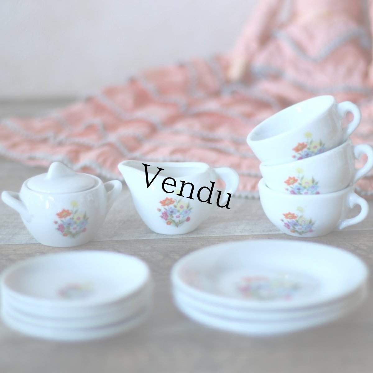 画像9: 陶器 お花のプリントのおままごとティーセット＊ (9)