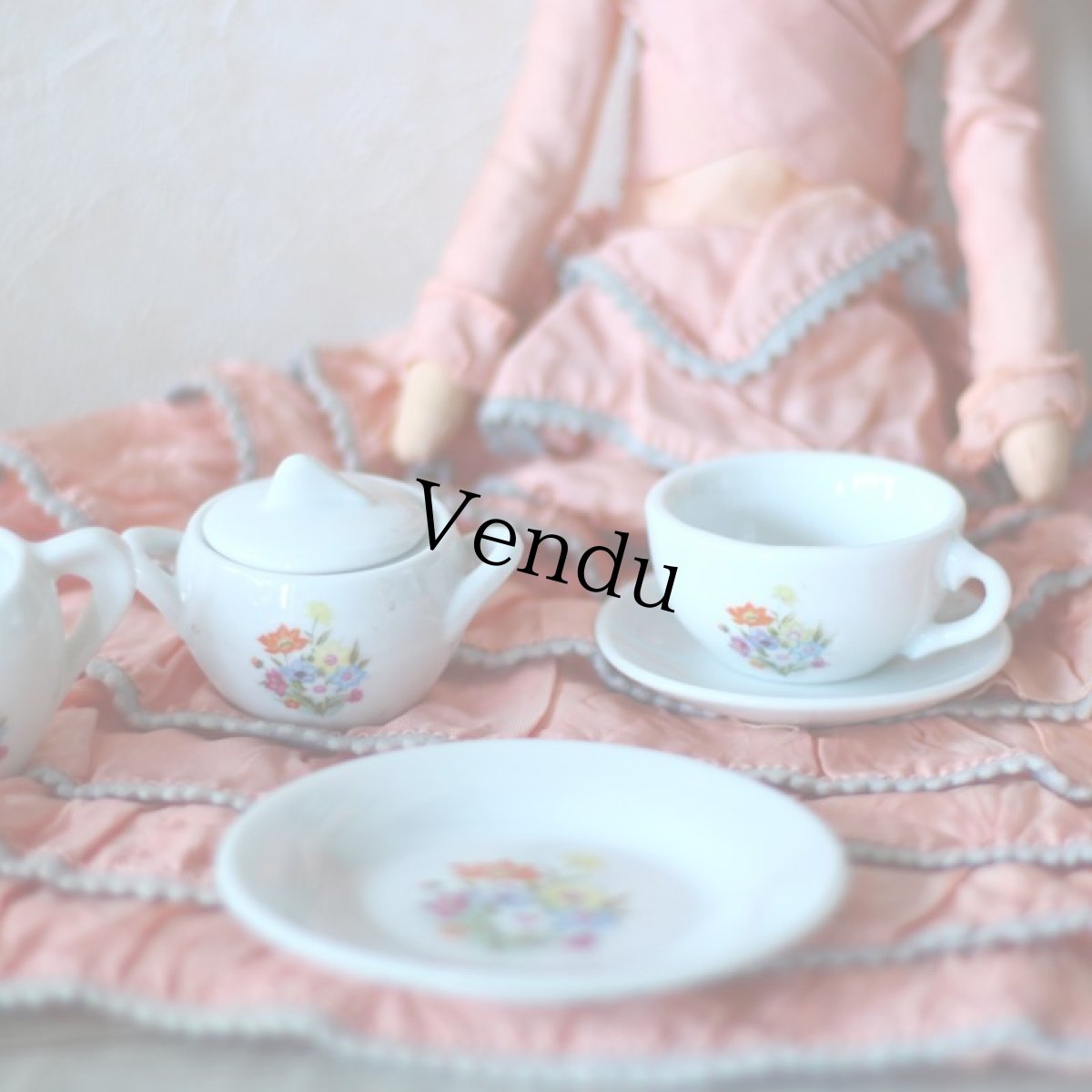 画像2: 陶器 お花のプリントのおままごとティーセット＊ (2)