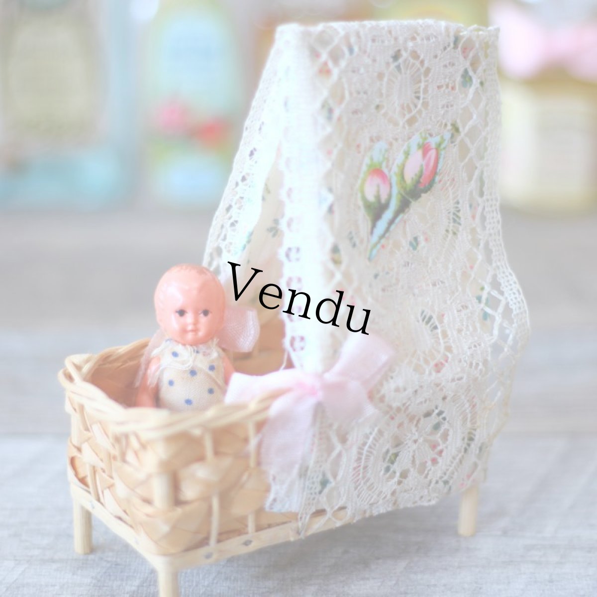 画像7: ドールハウス　籐の天蓋付きベッドA (7)