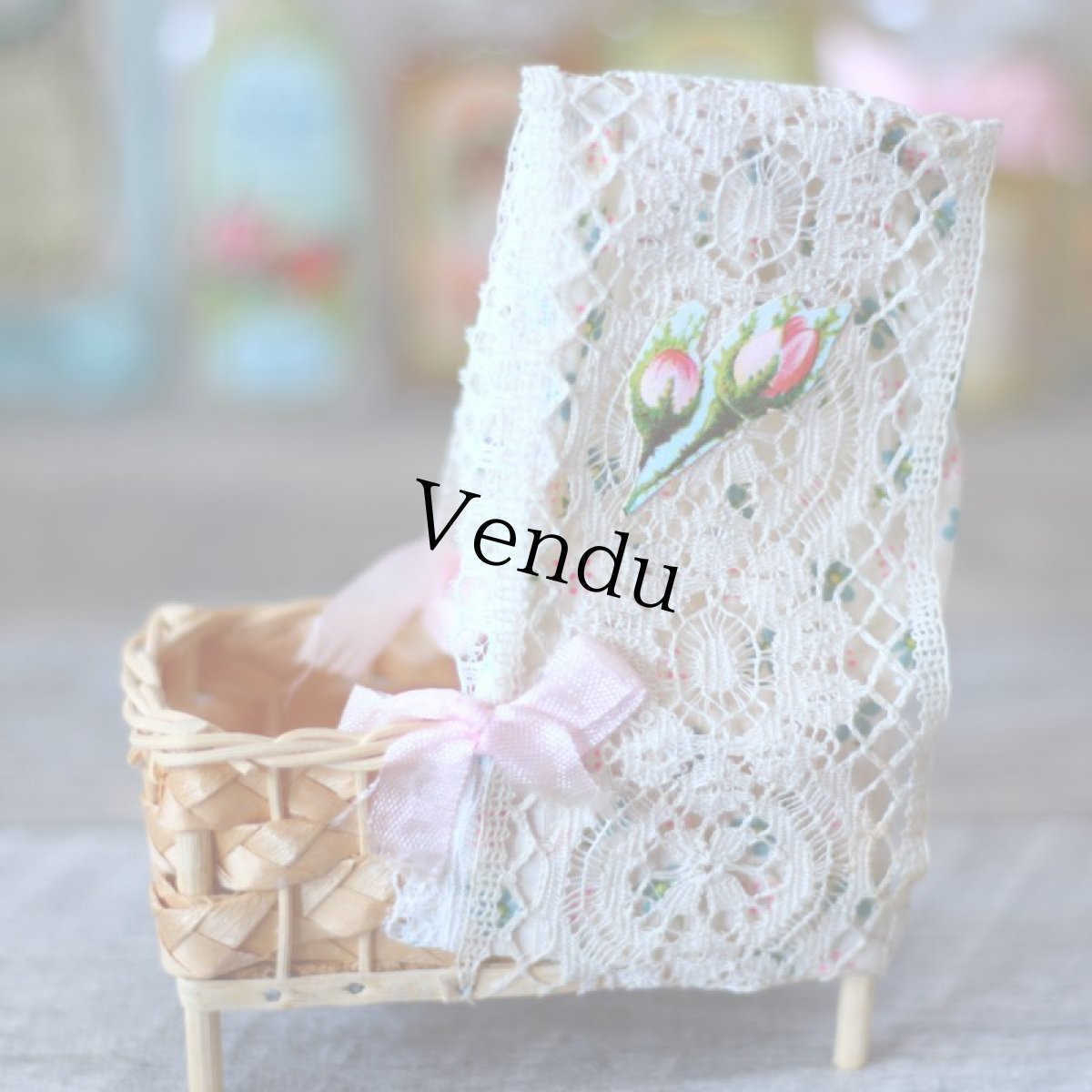 画像3: ドールハウス　籐の天蓋付きベッドA (3)