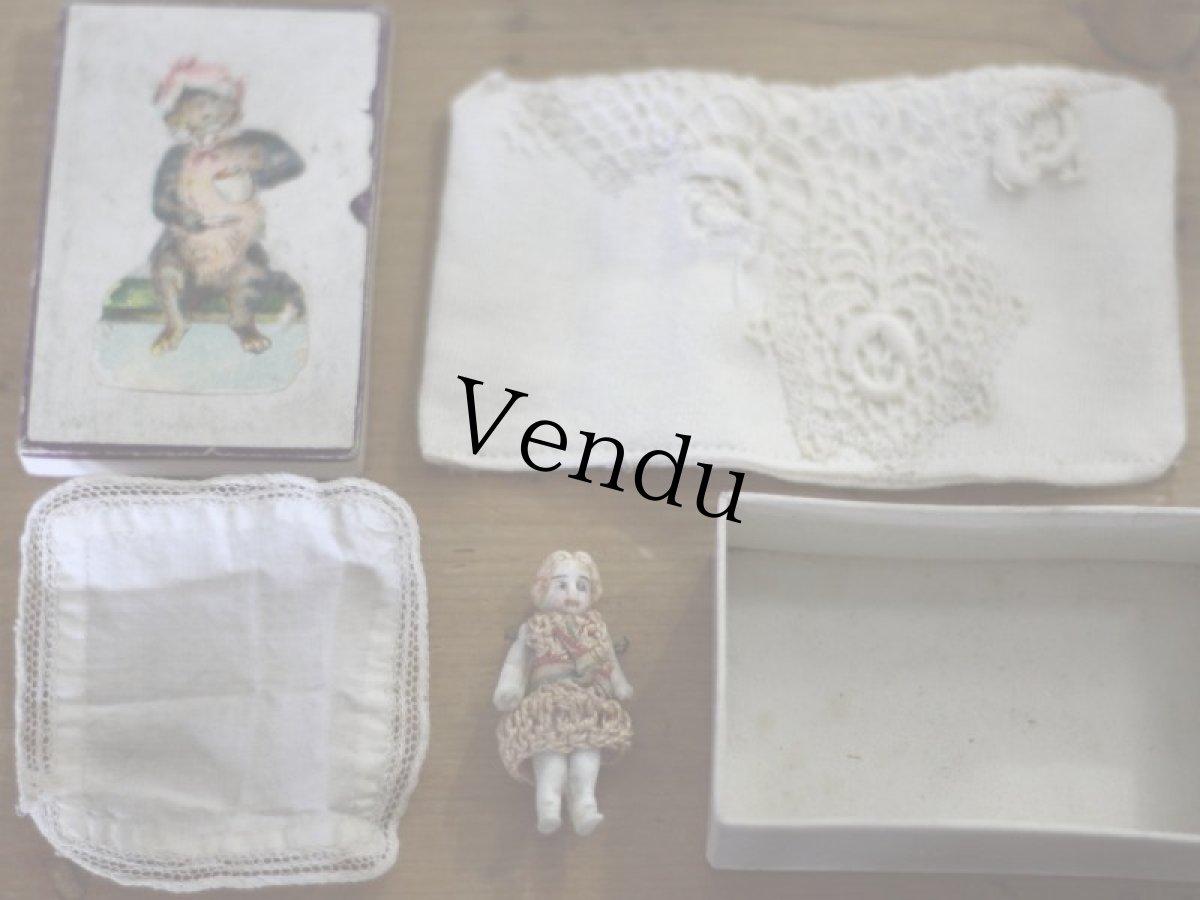 画像2: 小さなビスクドールと猫の小箱のセット＊ (2)