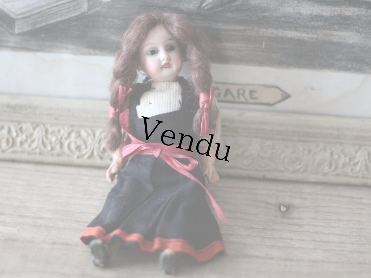 画像6: 黒のドレスに赤いリボンのビスクドール/Gebruder Krauss// (6)