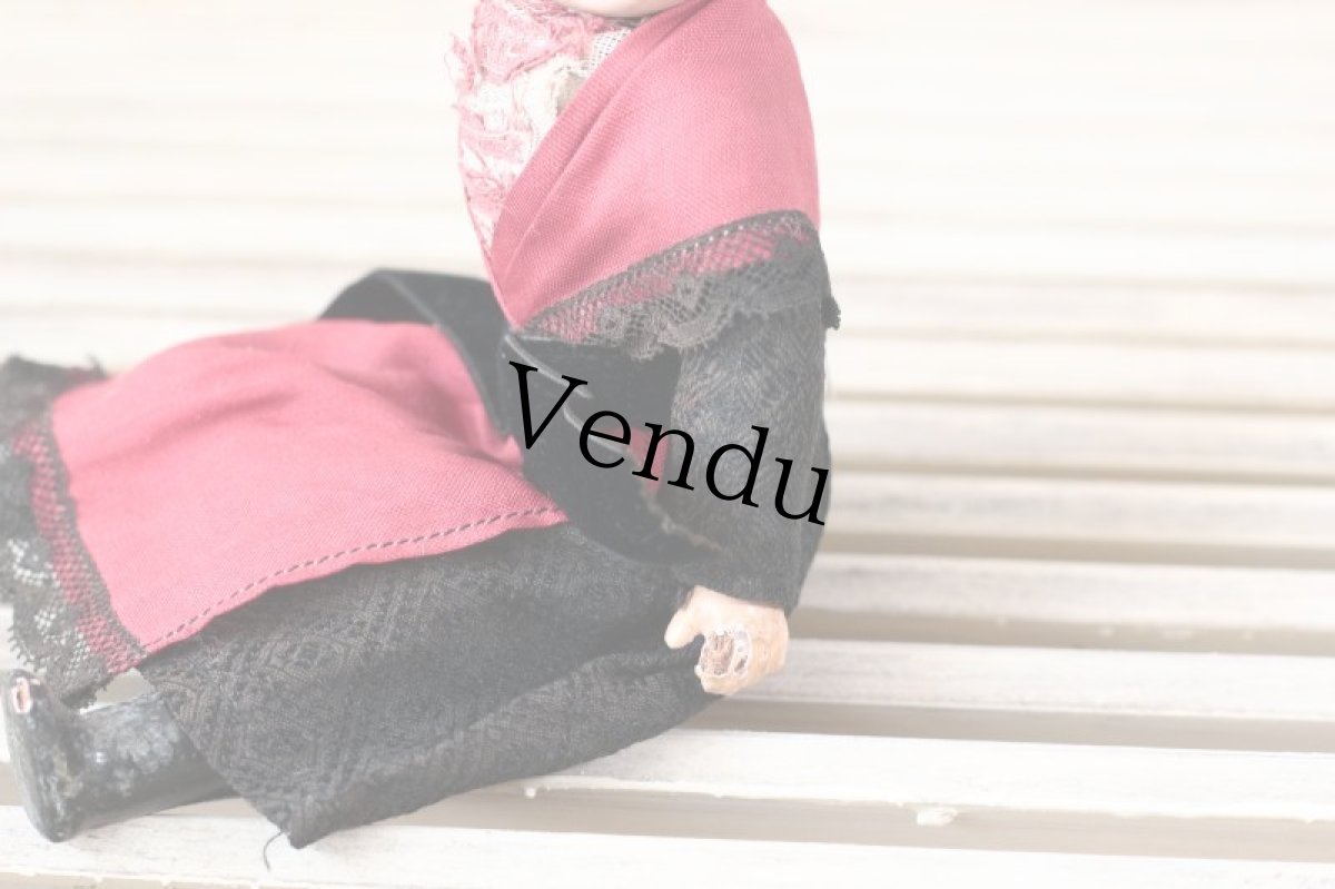 画像6: FRANCE SFBJ 赤と黒のドレスの少女/Sleep eye (6)