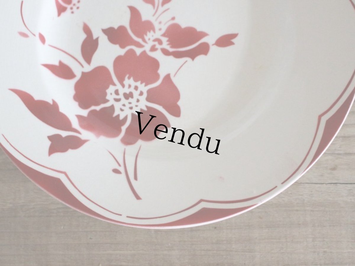 画像2: Gien Red Floral デザートプレートB/ 8 in / France (2)