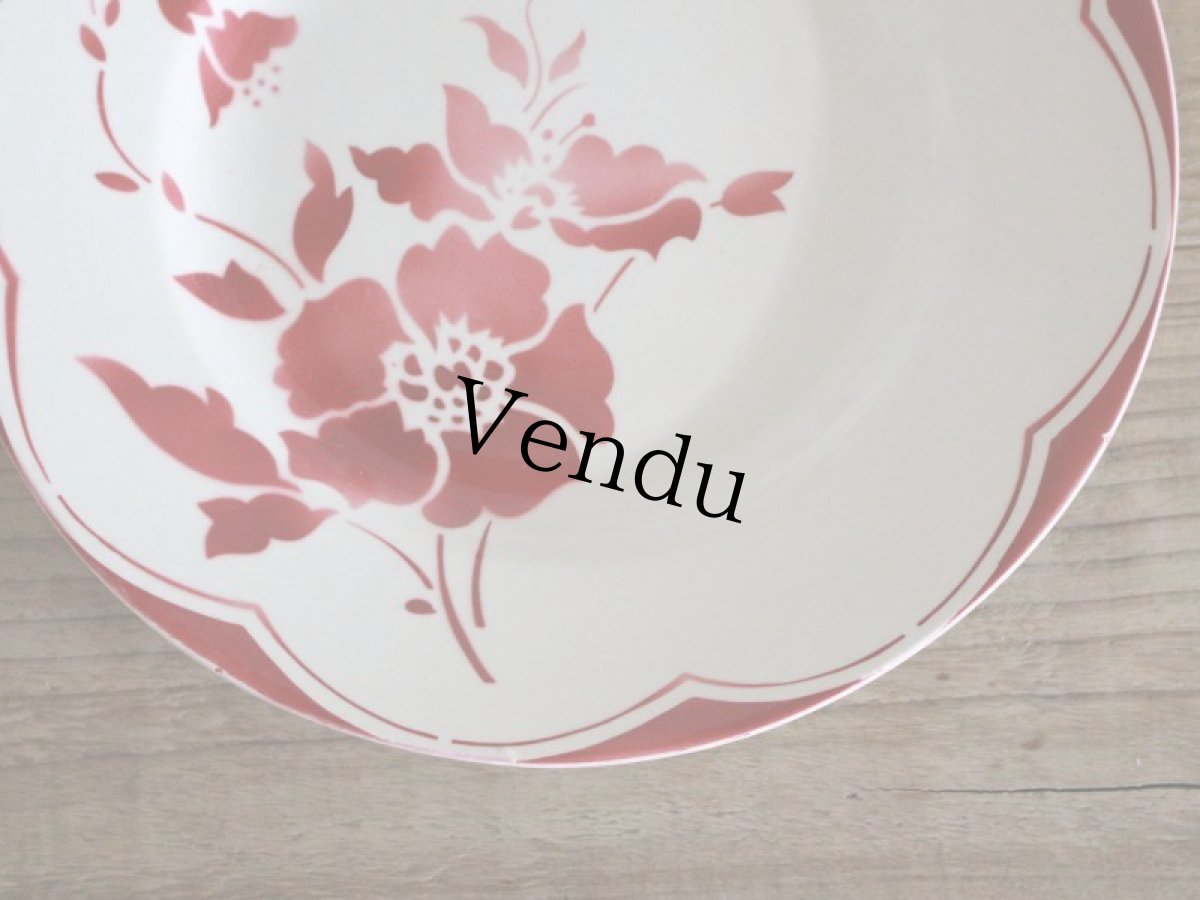 画像3: Gien Red Floral デザートプレートA/ 8 in / France (3)