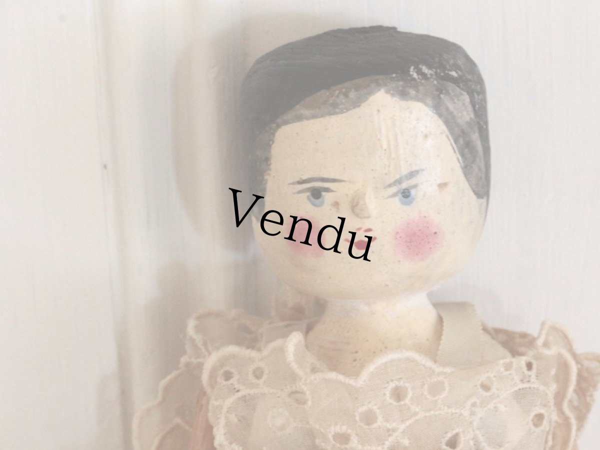 画像2: 花柄スカートのWooden Peg Doll/ワケあり/11.5in (2)