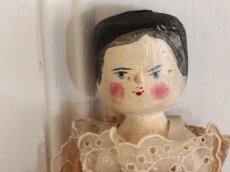 画像2: 花柄スカートのWooden Peg Doll/ワケあり/11.5in (2)
