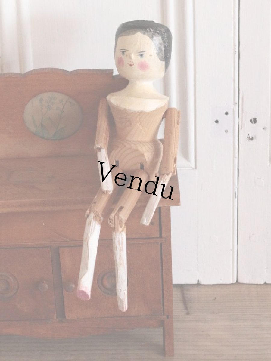 画像8: 花柄スカートのWooden Peg Doll/ワケあり/11.5in (8)