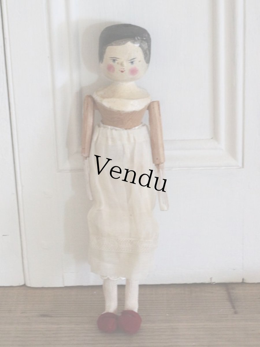 画像6: 花柄スカートのWooden Peg Doll/ワケあり/11.5in (6)