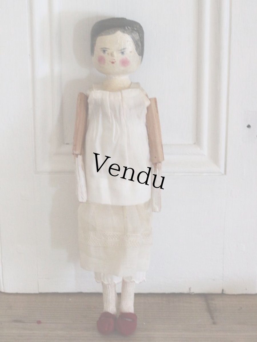 画像4: 花柄スカートのWooden Peg Doll/ワケあり/11.5in (4)