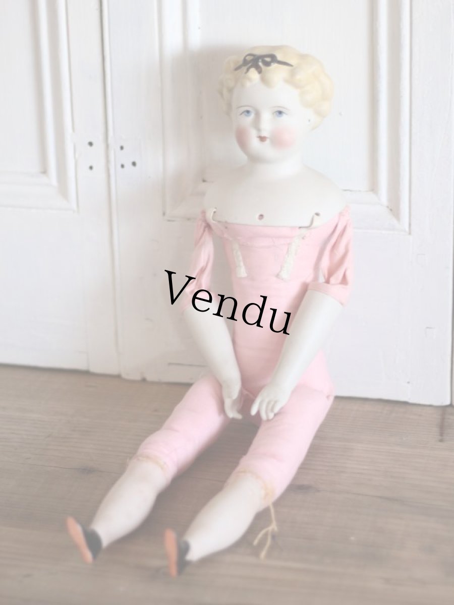 画像11: China Head Doll 18 1/2in / Cute Pink Cloth Body (11)