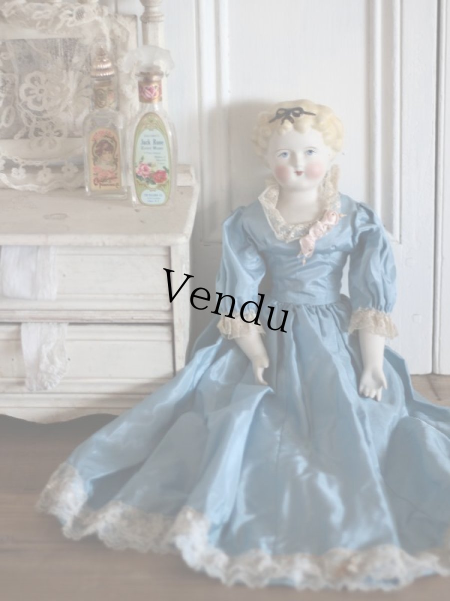 画像1: China Head Doll 18 1/2in / Cute Pink Cloth Body (1)