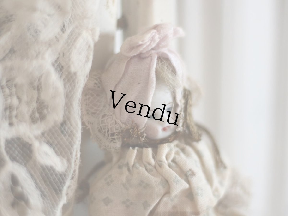 画像6: RARE!! mohair cloth body bisque head doll  /6 1/2 in (6)