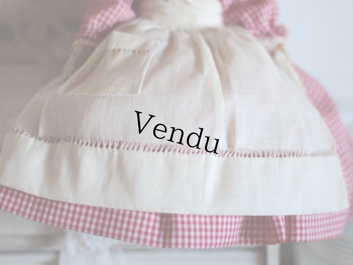 画像4: 赤のギンガムチェックのWooden Peg Doll  /11.5in (4)