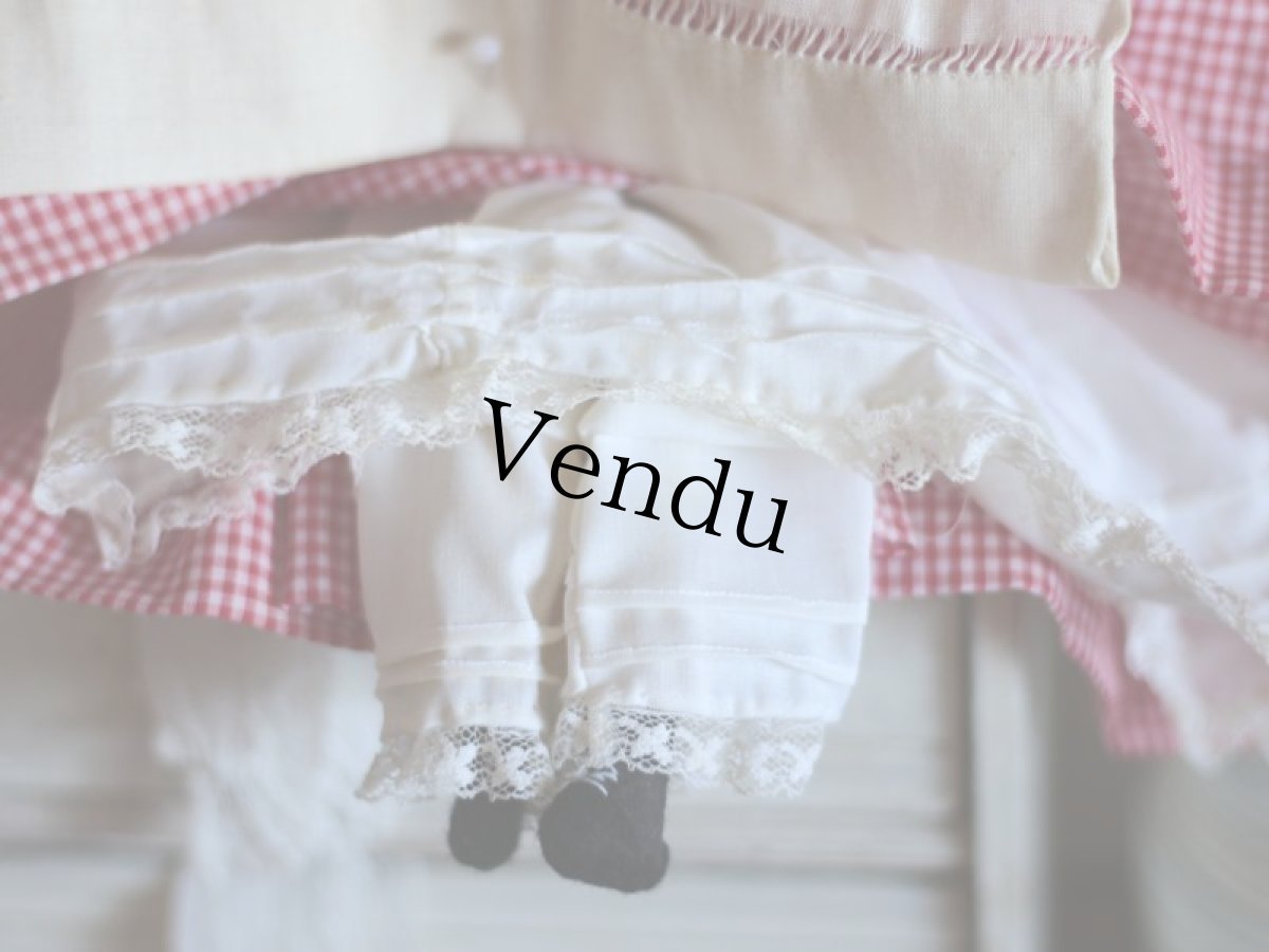 画像5: 赤のギンガムチェックのWooden Peg Doll  /11.5in (5)