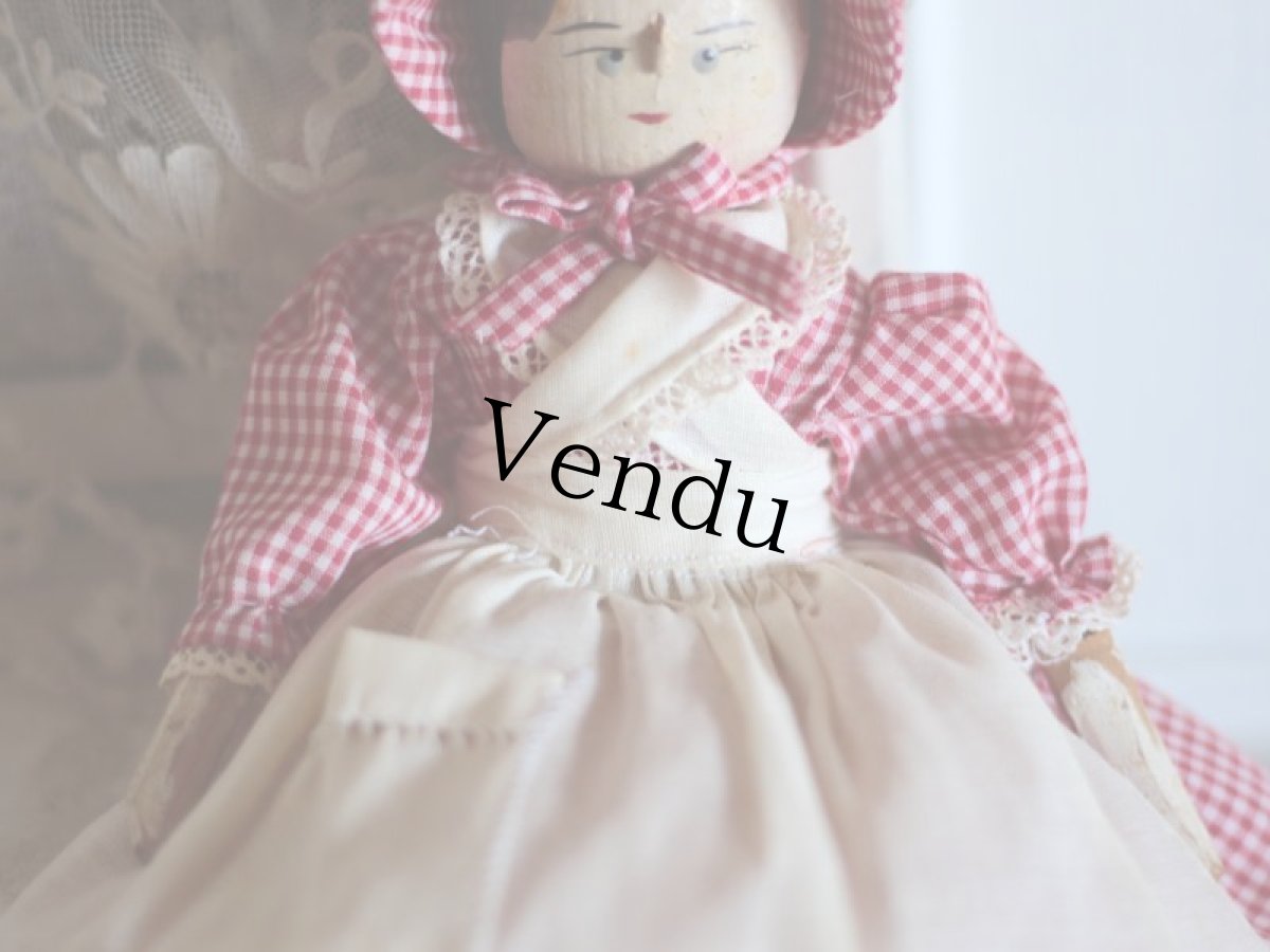 画像3: 赤のギンガムチェックのWooden Peg Doll  /11.5in (3)