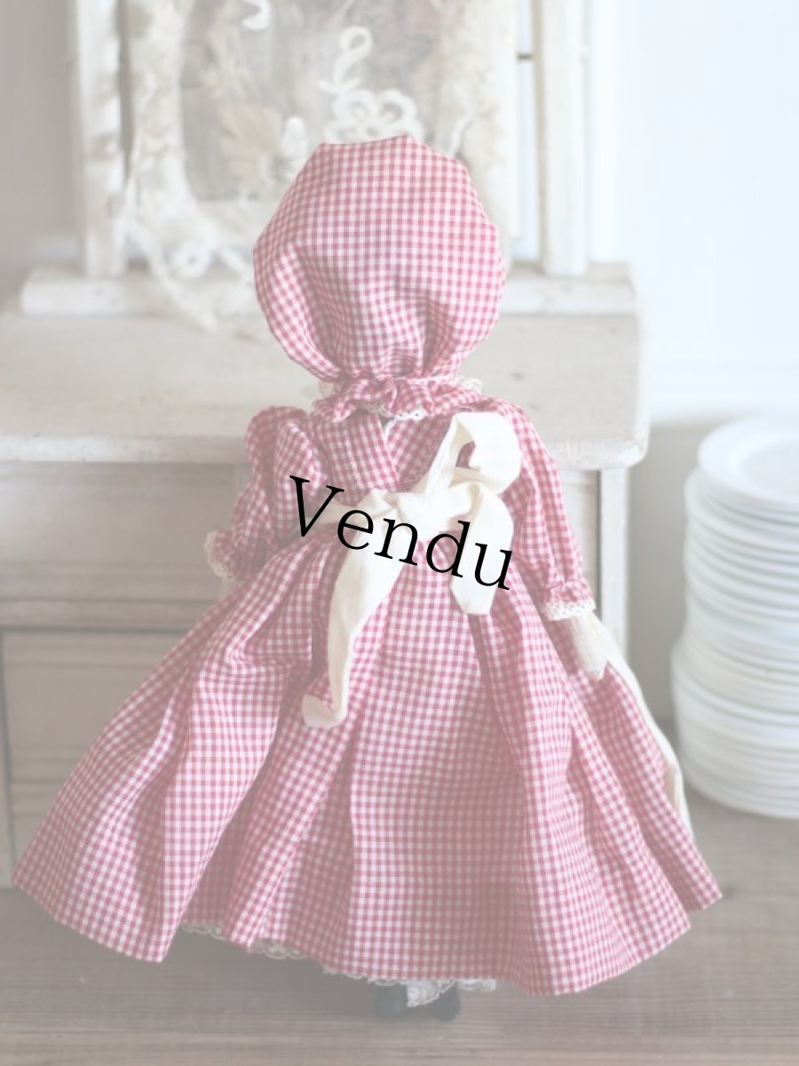 画像7: 赤のギンガムチェックのWooden Peg Doll  /11.5in (7)