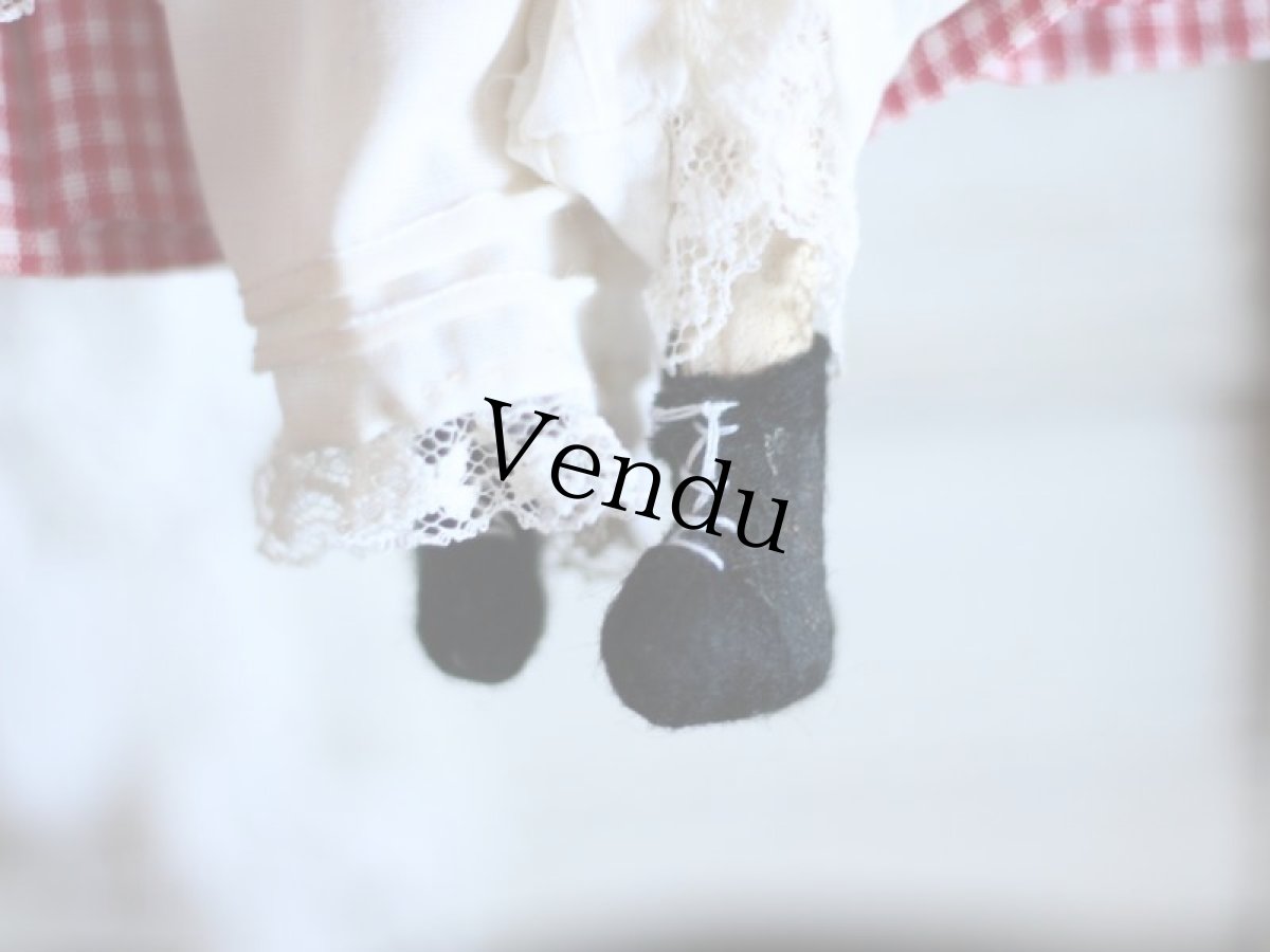 画像6: 赤のギンガムチェックのWooden Peg Doll  /11.5in (6)