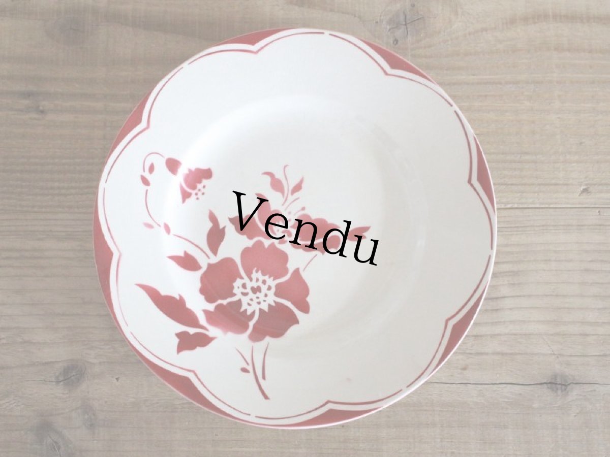 画像1: Gien Red Floral デザートプレートB/ 8 in / France (1)