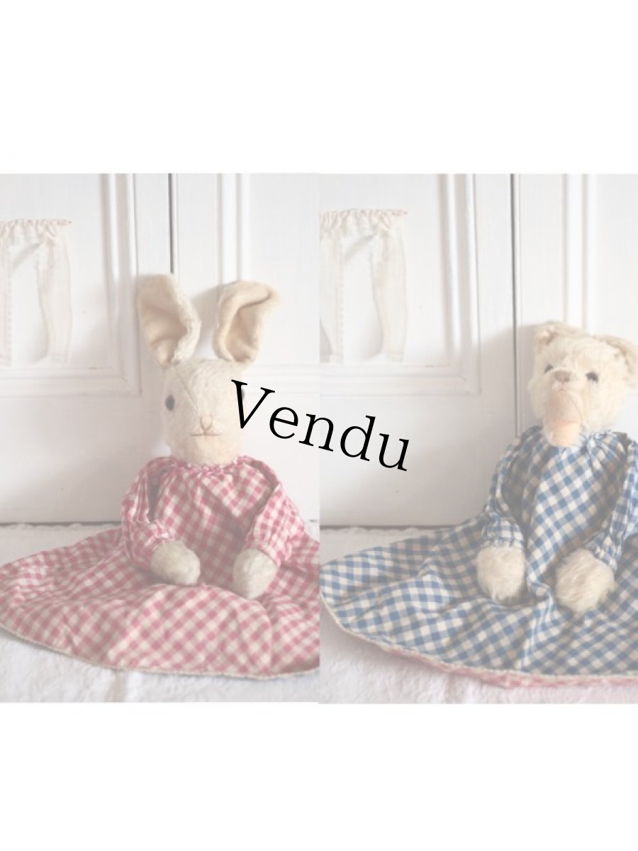 画像1: Cute Gingham Check Flip Bear&Bunny (1)