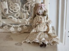 画像1: RARE!! mohair cloth body bisque head doll  /6 1/2 in (1)