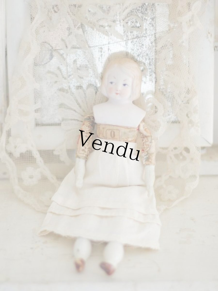 画像1: Rare!! Hertwig Print body china head doll //7in (1)