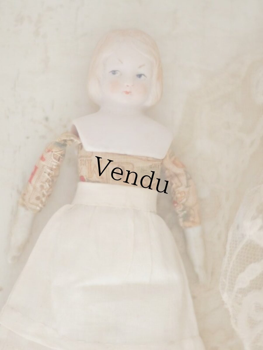 画像5: Rare!! Hertwig Print body china head doll //7in (5)