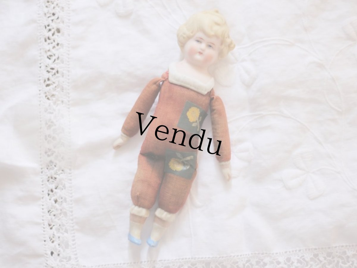 画像5: RARE!! Red Body & Blond Hear & Race Shoulder China head doll //7in (5)