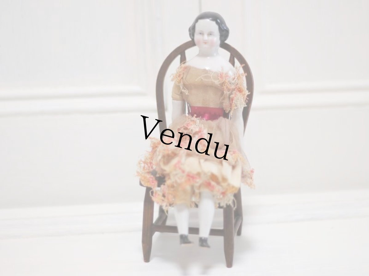 画像1: Rare!Classic China head doll & Chair SET //9.5in (1)