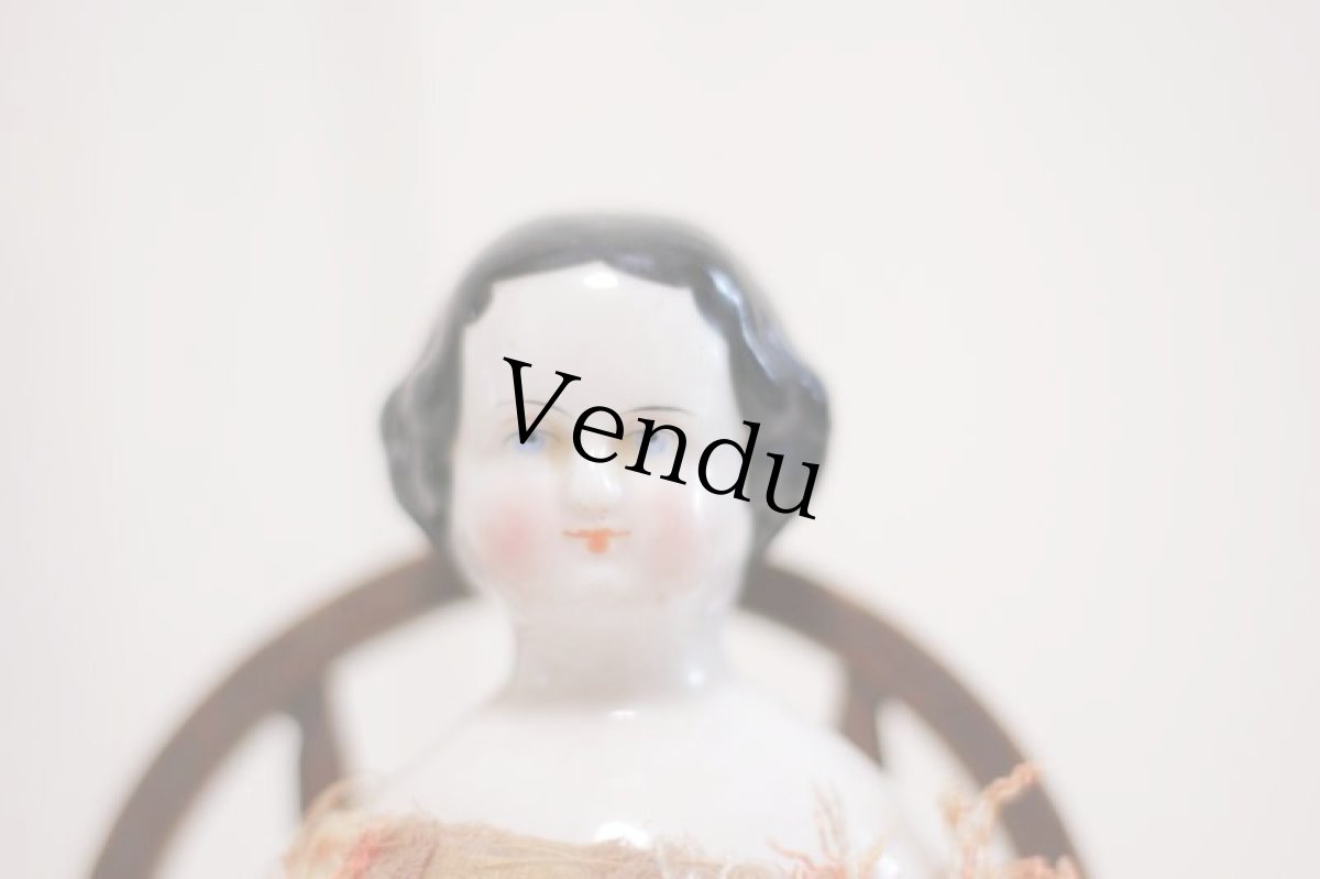画像2: Rare!Classic China head doll & Chair SET //9.5in (2)