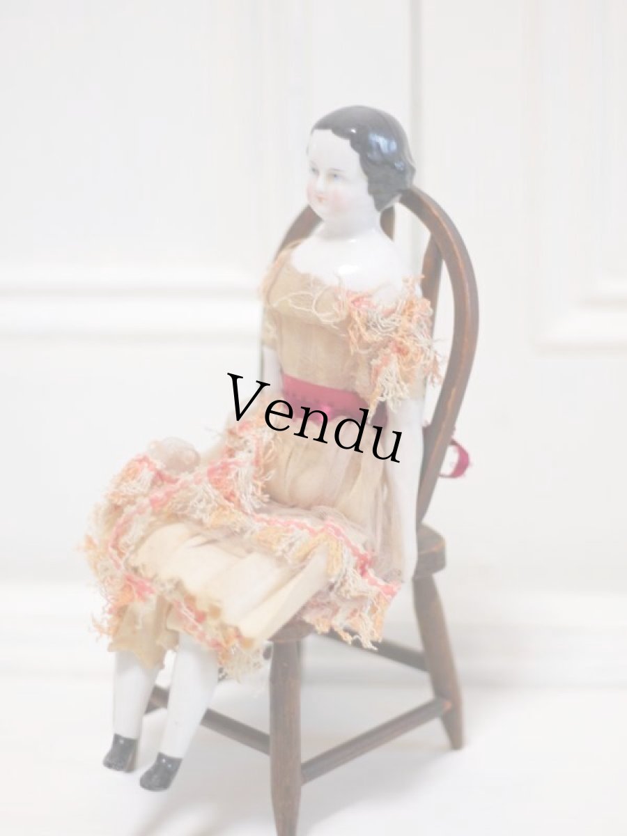 画像4: Rare!Classic China head doll & Chair SET //9.5in (4)