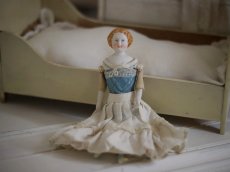 画像1: Victorian Blonde China Head Doll Wearing a Blue Corset&Blue Boots//6.3in (1)