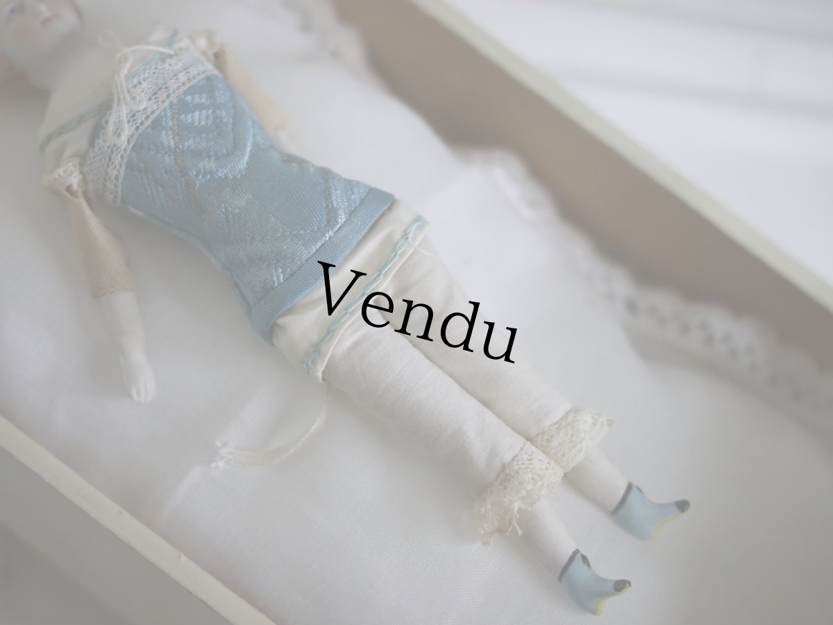 画像6: Victorian Blonde China Head Doll Wearing a Blue Corset&Blue Boots//6.3in (6)
