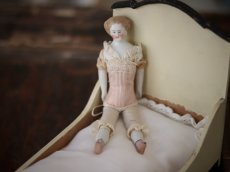 画像1: Victorian Blonde China Head Doll Wearing a Pink Corset＆Pink Boots//6.7in (1)