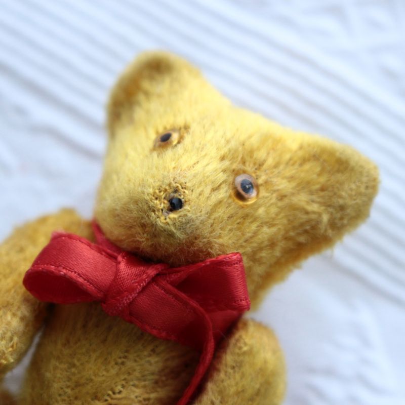 miniature teddy bear 赤リボン＊/Antique Teddybear/ぬいぐるみ 