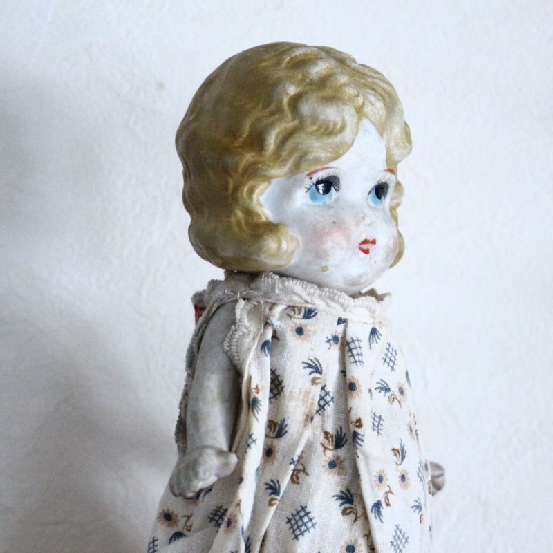 ブロンドカールのビスクドール/Antique Doll/お人形-ミニョネット