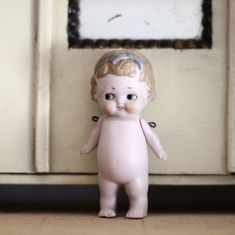 ブルーリボンの女の子 小さい子/Antique Doll/お人形
